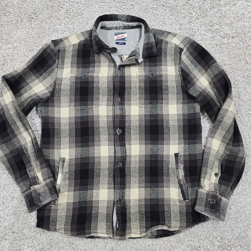 Johnnie-O Mens Plaid Flannel Shacket Gray Black Size M Workwear Outdoor Casual